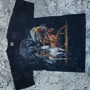 Native American with eagle vintage  mens tye dye effect graphic tee